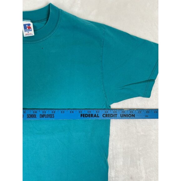 Vintage Russell Athletic Blank Teal Blue T-Shirt Size Medium Made In USA 90s - Picture 5 of 8